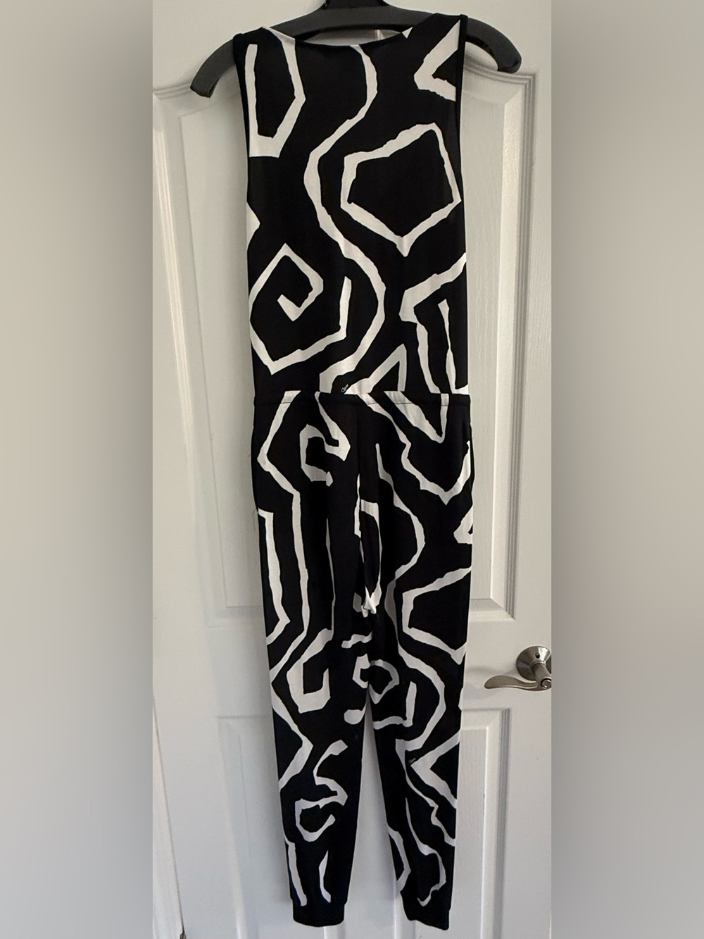 Diane Von Furstenberg Black and White Abstract Print Jumpsuit